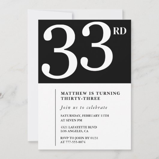 Invitation 33e anniversaire Black White Man (Devant)