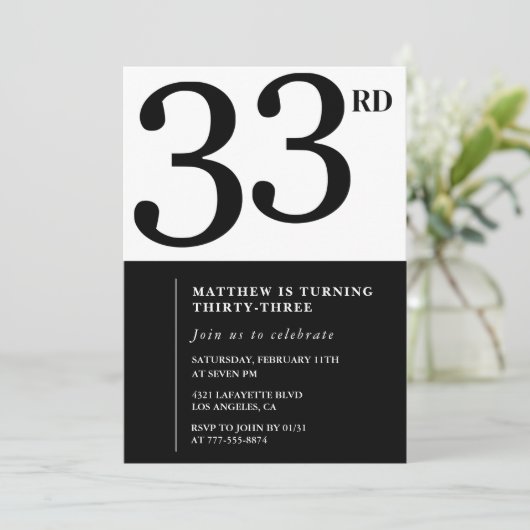 Invitation 33e anniversaire Black White Man (Debout devant)