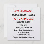 Invitation 33e anniversaire bougies d'or et ballon métallique (Dos)