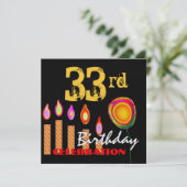 Invitation 33e anniversaire bougies d'or et ballon métallique (Debout devant)