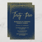 Invitation 33e anniversaire Parties scintillant Gold Blue (Devant / Derrière)