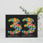 Invitation 33e fête d'anniversaire, avec bulles et balles (Debout devant)