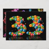 Invitation 33e fête d'anniversaire, avec bulles et balles (Devant / Derrière)
