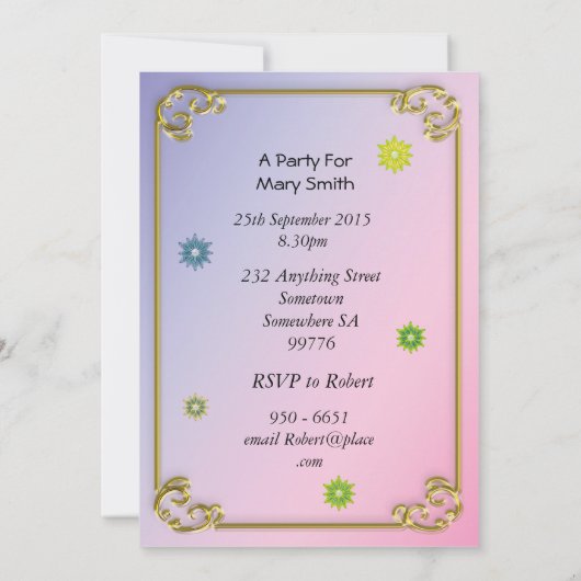 Invitation 33e fête d'anniversaire, avec des lettres fleuries (Dos)