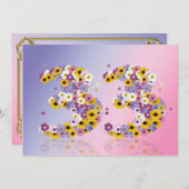 Invitation 33e fête d'anniversaire, avec des lettres fleuries (Devant / Derrière)