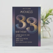 Invitation 33ème anniversaire moderne violet foncé et or (Debout devant)