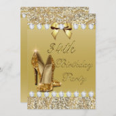 Invitation 34e anniversaire Classy Gold Heels Sequins Diamond (Devant / Derrière)