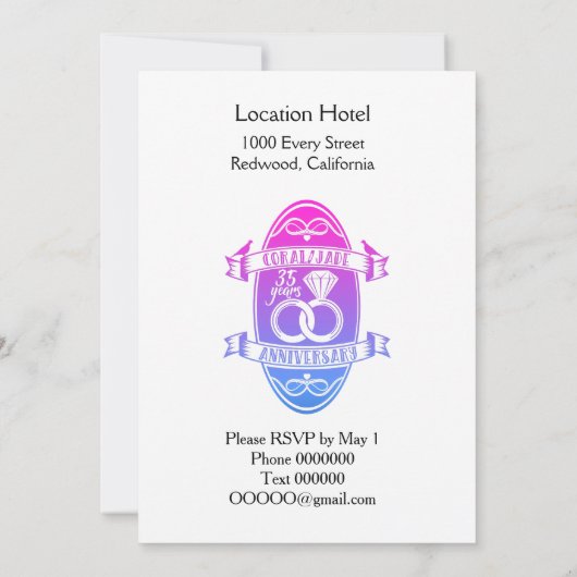 Invitation 35 ans de jade corallien traditionnel, 235e annive (Dos)