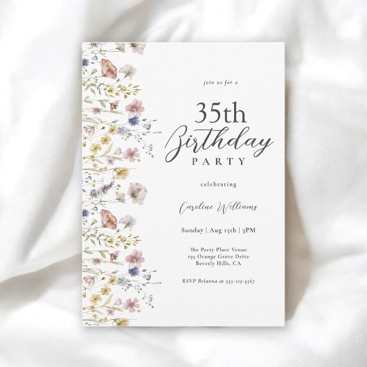 Invitation 35e anniversaire Aquarelle Fleur sauvage Floral
