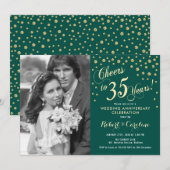 Invitation 35e anniversaire avec photo - Émeraude or (Devant / Derrière)