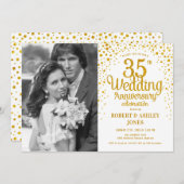 Invitation 35e anniversaire avec photo - Or blanc (Devant / Derrière)