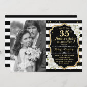 Invitation 35e anniversaire avec photo - Or Noir (Devant / Derrière)