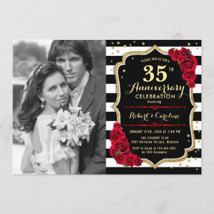 Invitation 35e anniversaire avec photo - Or Noir Rouge