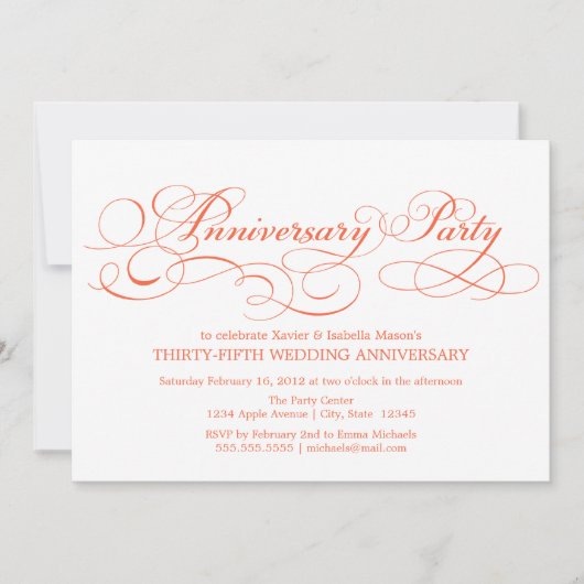 Invitation 35e anniversaire | Blanc/Coral (Devant)