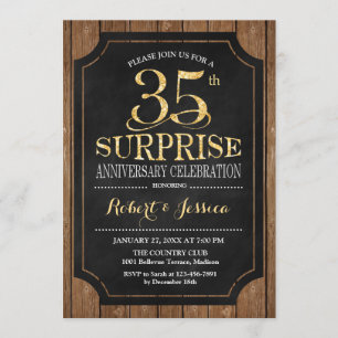 Invitation 35e anniversaire de la surprise - Gold de bois