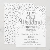 Invitation 35e anniversaire de mariage - Argent & Blanc (Devant / Derrière)