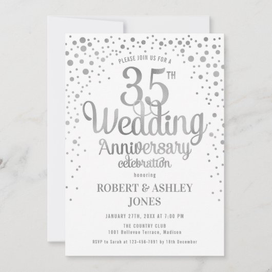 Invitation 35e anniversaire de mariage - Argent et blanc (Devant)
