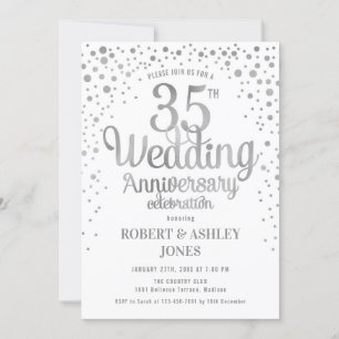 Invitation 35e anniversaire de mariage - Argent et blanc