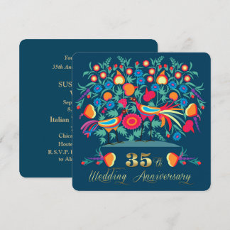 Invitation 35e Anniversaire de Mariage Art Populaire