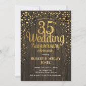Invitation 35e anniversaire de mariage - Bois & Or (Devant)