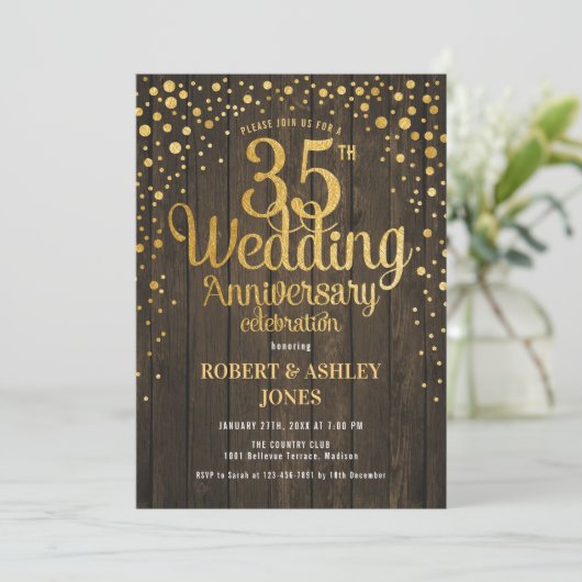 Invitation 35e anniversaire de mariage - Bois & Or (Debout devant)