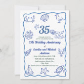 Invitation 35e anniversaire de mariage Chic Dessin à la main (Devant)