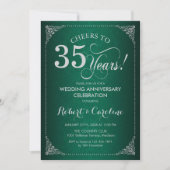 Invitation 35e anniversaire de mariage - Damassé argenté vert (Devant)