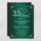 Invitation 35e anniversaire de mariage - Damassé argenté vert (Devant / Derrière)