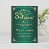 Invitation 35e anniversaire de mariage - Damassé or vert (Debout devant)