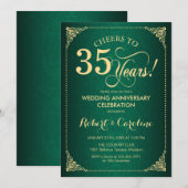Invitation 35e anniversaire de mariage - Damassé or vert (Devant / Derrière)