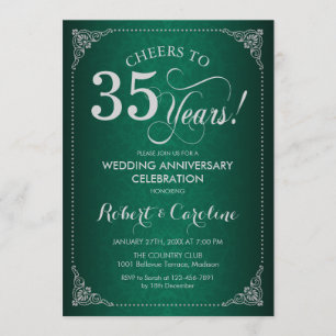Invitation 35e anniversaire de mariage - Damassé vert argenté