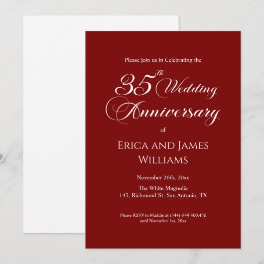 Invitation 35e anniversaire de Mariage de corail Élégant scri (Devant / Derrière)