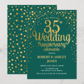 Invitation 35e anniversaire de mariage - Émeraude verte & Or (Devant / Derrière)