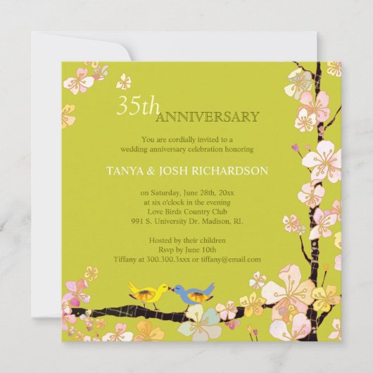 Invitation 35e anniversaire de mariage Love Birds de printemp (Devant)