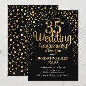 Invitation 35e anniversaire de mariage - Noir & Or (Devant / Derrière)