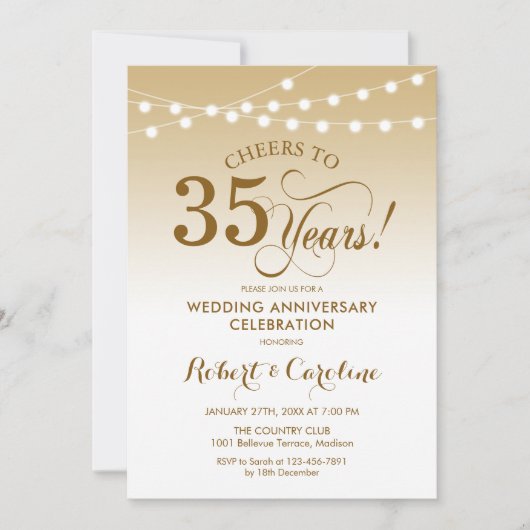Invitation 35e anniversaire de mariage - Or Blanc (Devant)