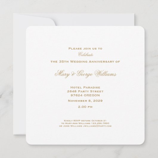 Invitation 35e Anniversaire de Mariage Roses Rouges Cœur Élég (Dos)