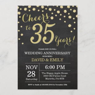 Invitation 35e Anniversaire de Mariage Tableau Noir et Or