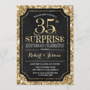 Invitation 35e anniversaire de surprise - Gold noir