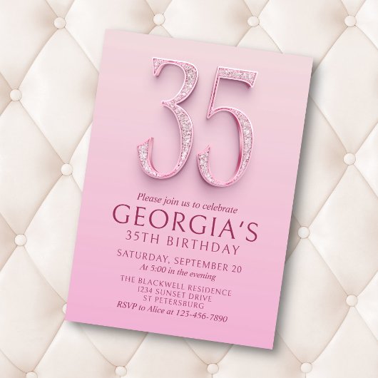 Invitation 35e anniversaire Diamants roses