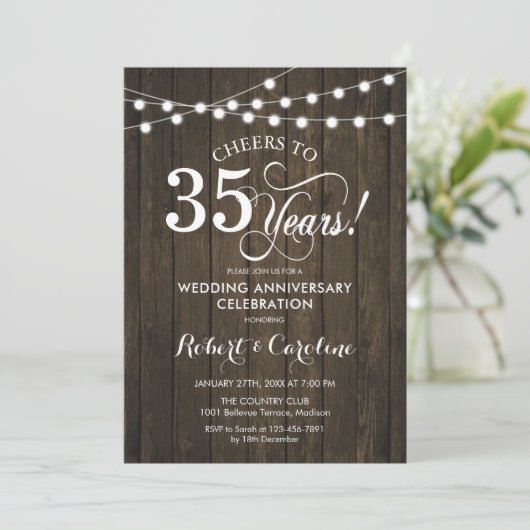 Invitation 35e anniversaire du Mariage - Bois rustique (Debout devant)