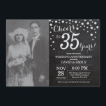 Invitation 35e anniversaire du Mariage Chalkboard Black Silve<br><div class="desc">35ème anniversaire de Mariage avec photo personnalisée. Chalkboard Invitation Noir et Argent. Trente-cinq ans de Mariage. Chalkboard Black et Silver Parties scintillant Arrière - plan diamant. Confetti en argent. Anniversaire adulte. Fête d'anniversaire d'une femme ou d'un homme. Pour plus de personnalisation, cliquez sur le bouton "Customiser" et utilisez notre outil...</div>