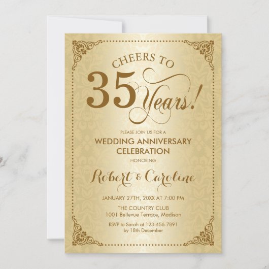 Invitation 35e anniversaire du Mariage - Damas d'or (Devant)