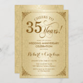 Invitation 35e anniversaire du Mariage - Damas d'or (Devant / Derrière)