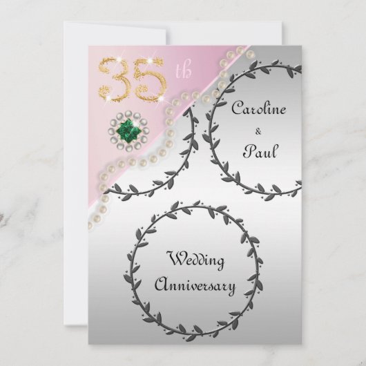 Invitation 35e anniversaire du Mariage Embossed Silver Rose G (Devant)