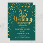 Invitation 35e anniversaire du Mariage - Emerald Green & Gold (Devant / Derrière)