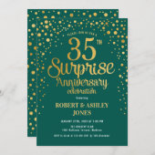 Invitation 35e anniversaire du Mariage surprise - Vert & Or (Devant / Derrière)