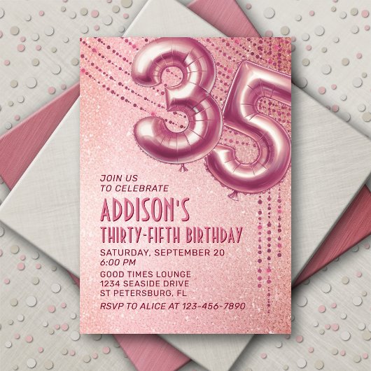 Invitation 35e anniversaire femme Rose or