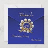 Invitation 35e Anniversaire Fête Bleu Riche Faux Velvet (Devant)