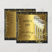 Invitation 35e anniversaire fête Elégant Black Gol (Devant / Derrière)